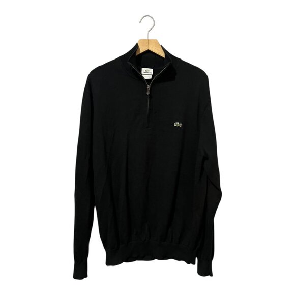 Lacoste Men's 1/4 Zip Sweater Size 6 Black Knit 100% Cotton XL - Picture 1 of 4
